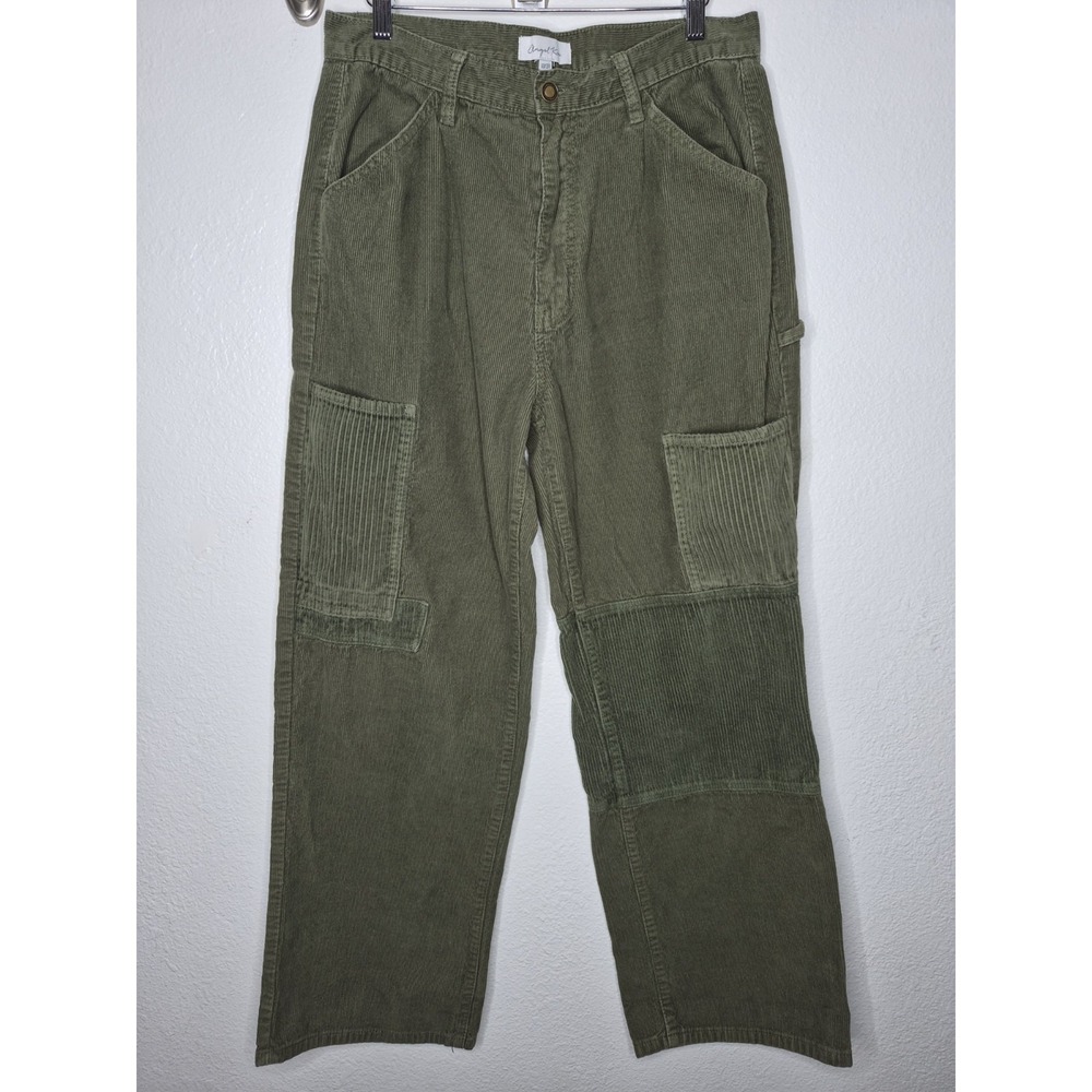 Angel Kiss Olive Green Corduroy Carpenter Pants Womens 13 Wide Leg Cargo 16x30